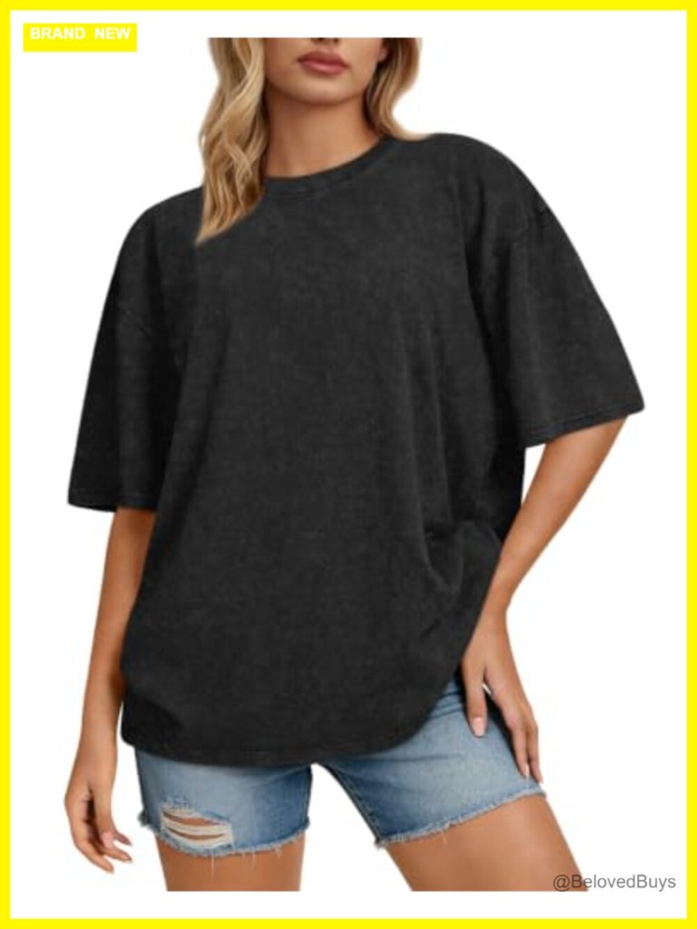 Women's Oversized Cotton Acid Wash Short Sleeve Crewneck T-Shirt